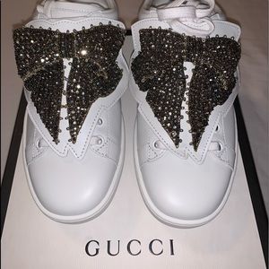 GUCCI Calfskin Womens Ace Bow Lace Sneakers